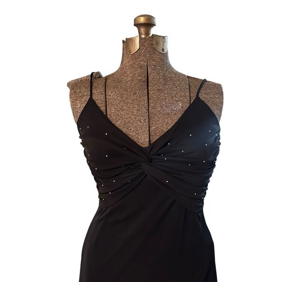 Lipstick Black Beaded Maxi Dress S Spaghetti Straps Y2K Formal Gown Whimsygoth - Picture 2 of 10